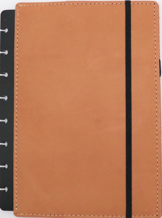 Stone Gray Leather Disc Binder - Click Image to Close